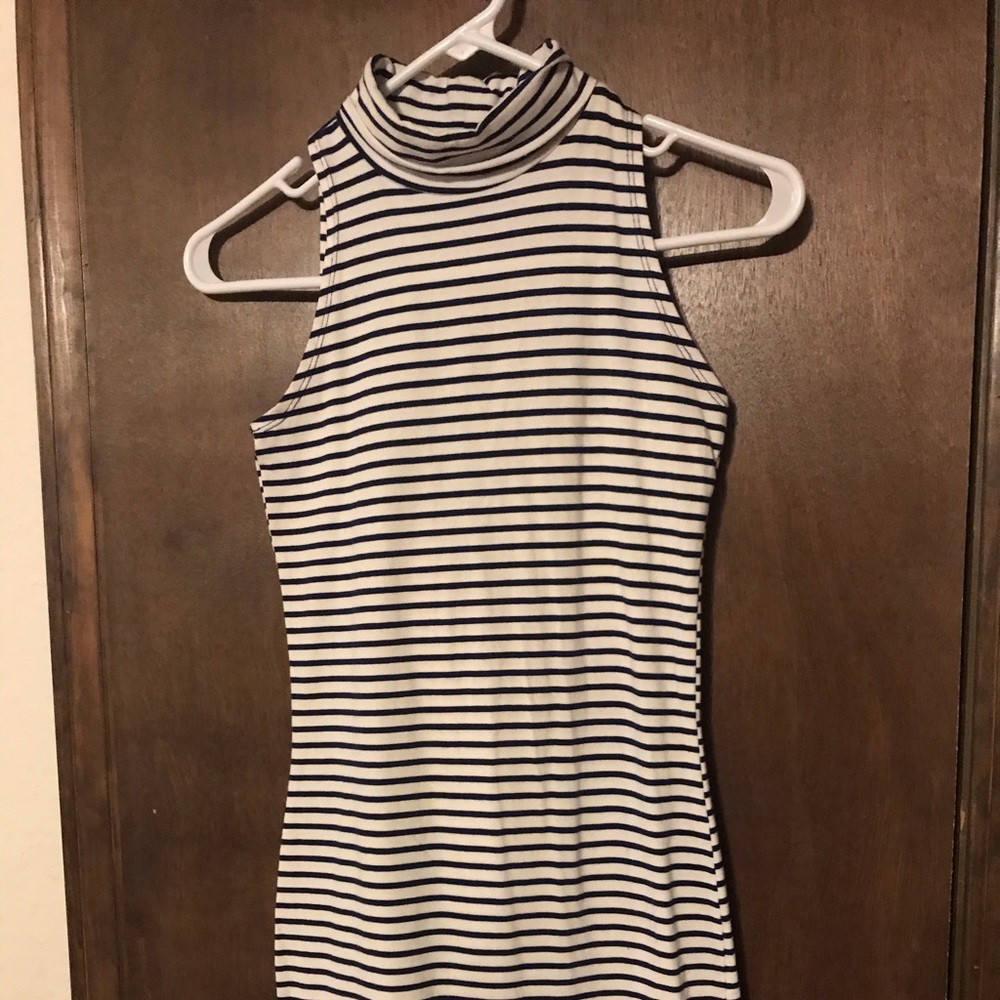 White with navy stripes dress